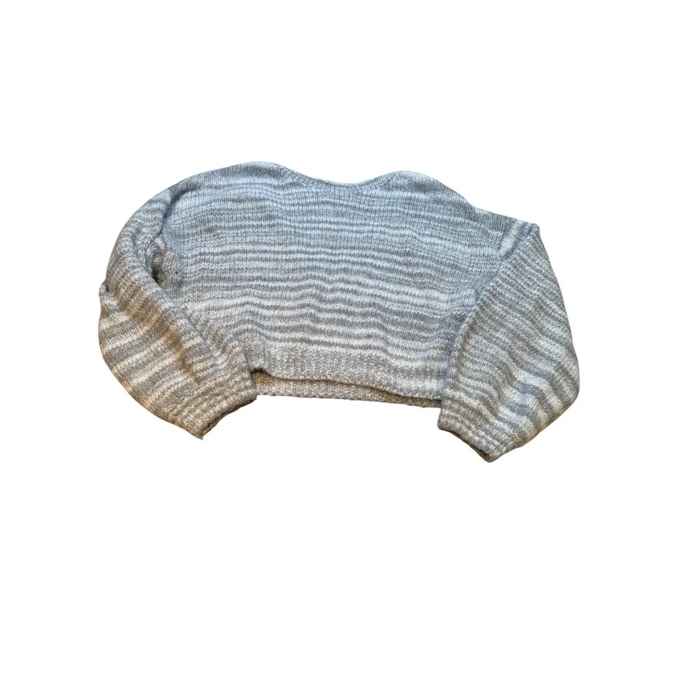 URBAN OUTFITTERS Striped Cropped V Neck Sweater Womens L‎ Long Sleeve Cozy Knit